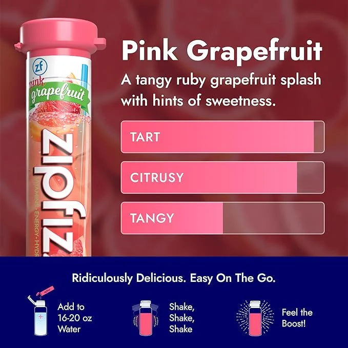 Zipfizz Daily Energy Drink Powder, Pink Grapefruit, 20 Pack | 3-in-1 Sustained Energy, Rapid Hydration, and Essential Vita...