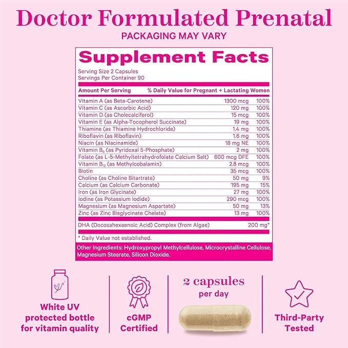Pink Stork Total Prenatal Vitamins 3 Month 180 Capsules