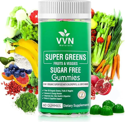 Sugar-Free Real Organic Fruits, Super Greens 35+ Nutritious Boost|60 Vegan