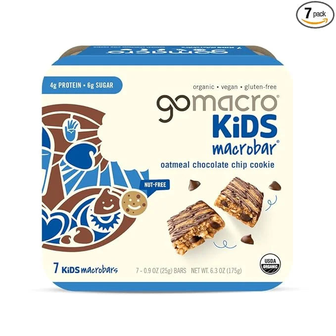 GoMacro Kids MacroBar Organic Vegan Snack Bars - Oatmeal Chocolate Chip Cookie (0.90 Ounce Bars, 7 Count) - Product Image