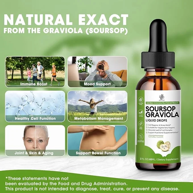 Soursop Graviola Liquid Drop for Cell Support & Regeneration, Immune System and Gut Health Support, Soursop Bitters Liquid...