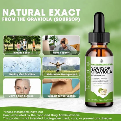 Soursop Graviola Liquid Drop for Cell Support & Regeneration, Immune System and Gut Health Support, Soursop Bitters Liquid...