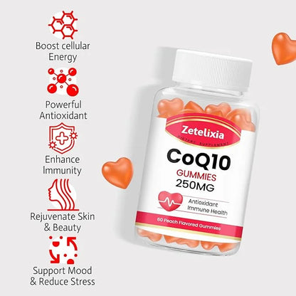 Sugar Free CoQ10 Gummies 250mg, 5X Q10 for 60 Peach