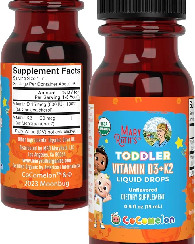 MaryRuth Organics CoComelon Vitamin D3 K2 Liquid Drops for Toddlers | Vitamin K2 D3 Supplement for Kids Ages 1-3 | Calcium...