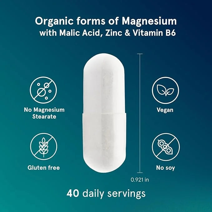 Puori Organic Magnesium Zinc Supplement 300mg - 120 Vegan M3 Complex B6