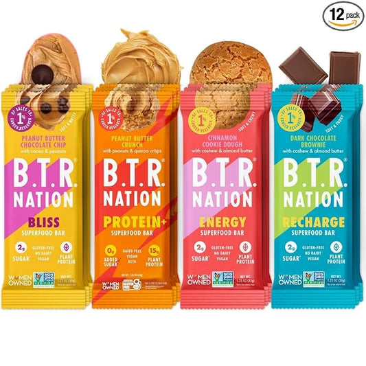 B.T.R. Bar Superfood Keto Protein Bars, Plant Based Vegan Protein, Low Carb Food, Low Calorie, Gluten Free, No Sugar Alcoh...