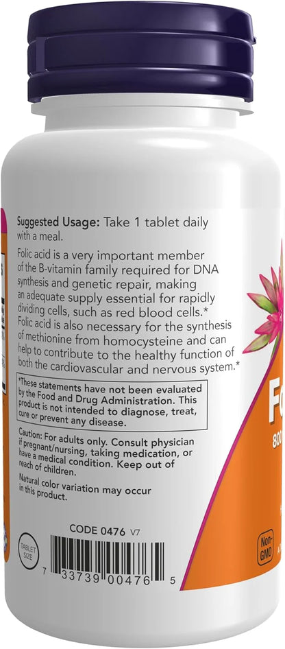 NOW Supplements, Folic Acid 800 mcg B-12 (Cyanocobalamin) 25 mcg, 250 Tablets