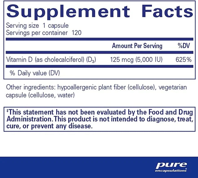 Pure Encapsulations Vitamin D3 125 mcg (5,000 IU) 120 Capsules