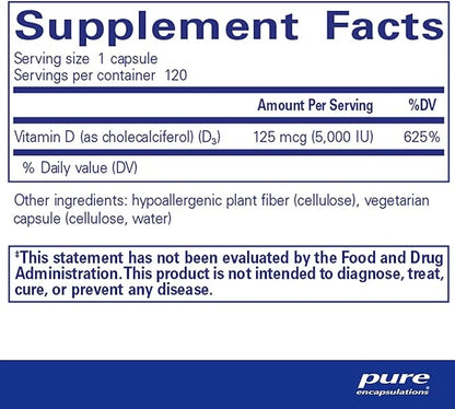 Pure Encapsulations Vitamin D3 125 mcg (5,000 IU) 120 Capsules