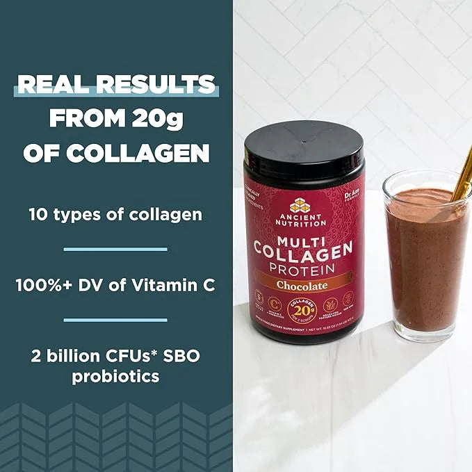 Ancient Nutrition Hydrolyzed Collagen Peptides Powder with Probiotics, Chocolate Multi Collagen Protein for Women and Men ...