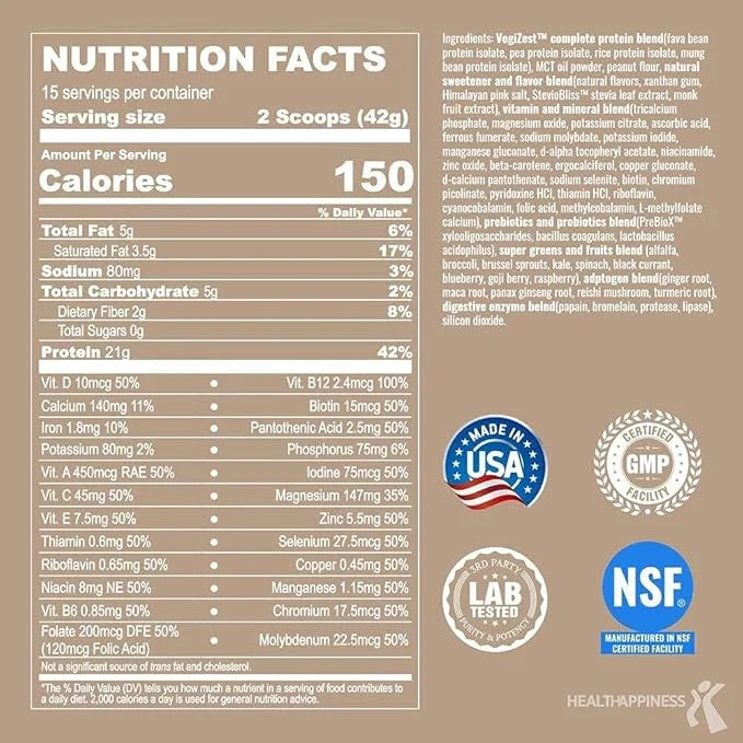 UpNourish Peanut Butter Vegan Protein Powder 54 Superfoods Powder,1.5 Billion CFU Probiotics 21g Plant Based Protein,No Su...
