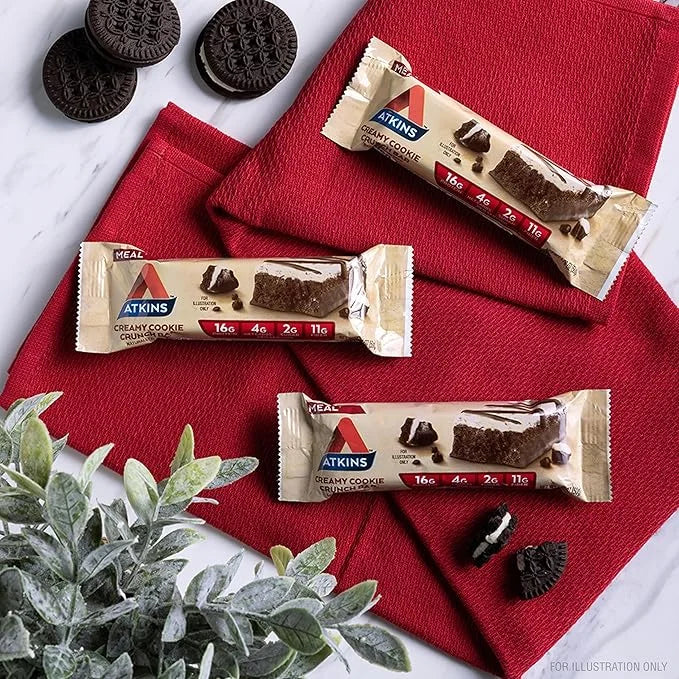 Atkins Creamy Cookie Crunch Meal Bars, 16g Protein, 11g Fiber, 2g Sugar, 4g Net Carbs, Low Carb, 12 Count - Product Image