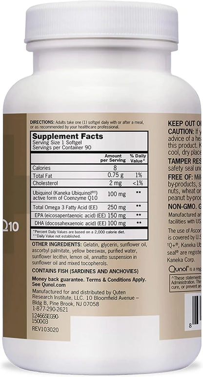 Qunol Plus Ubiquinol with Omega-3 Fish Oil CoQ10, 90 90 Count