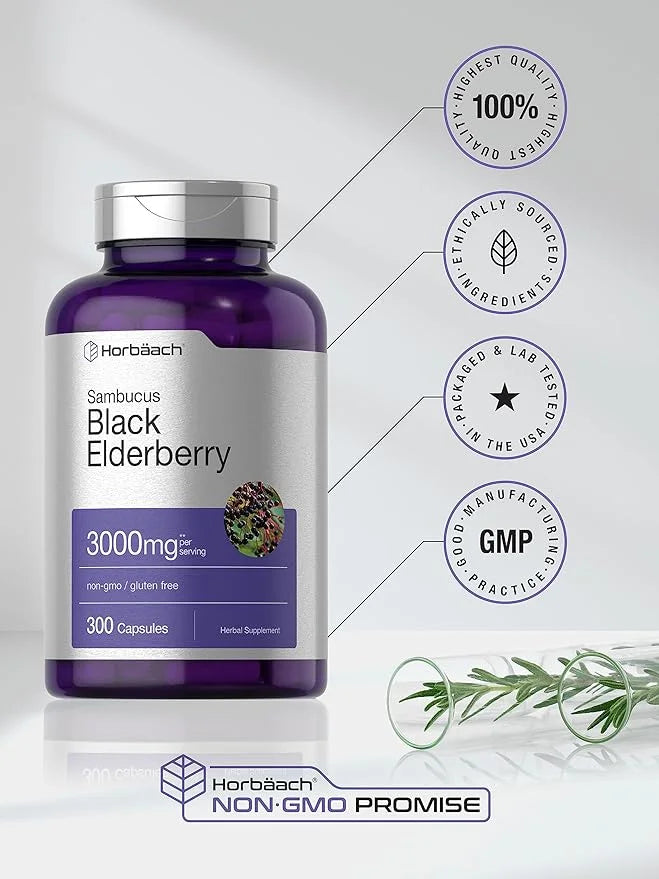 Horbäach Black Elderberry 3000mg Capsules 300 Count