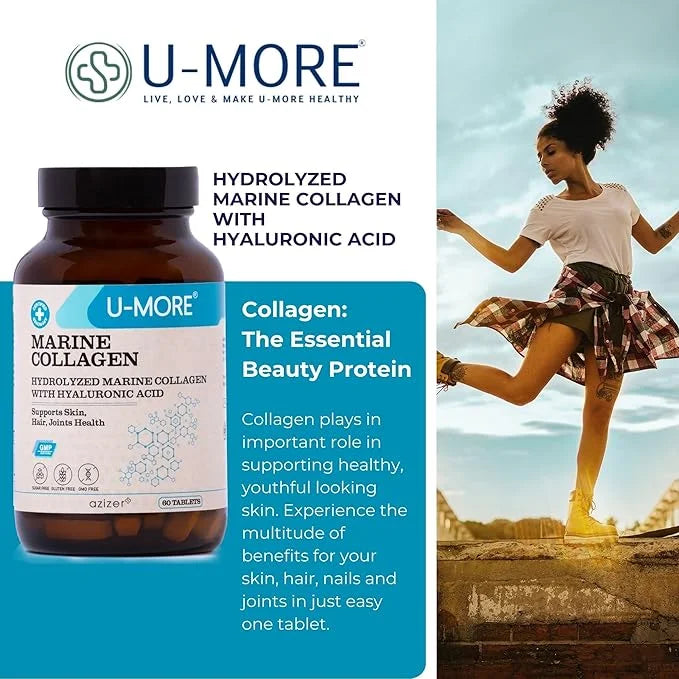 U-MORE Hydrolyzed Marine Collagen (Peptide) Supplement 60 Tablets