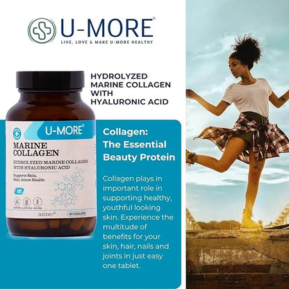 U-MORE Hydrolyzed Marine Collagen (Peptide) Supplement 60 Tablets