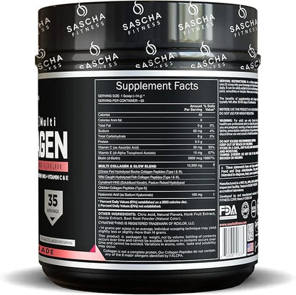 SASCHA FITNESS Hydrolyzed Multi Collagen Peptides 1,2 & 3 |Hyaluronic