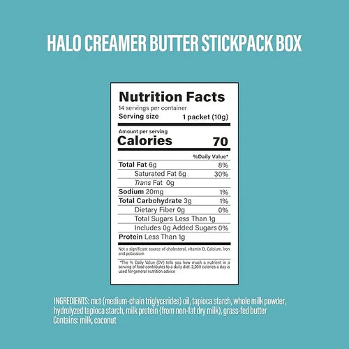 BUBS Naturals Halo MCT Oil Powder, 10g Travel Packets Functional Keto Coffee Creamer with MCT Oil & Grass-Fed Butter Unfla...