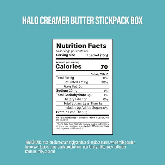 BUBS Naturals Halo MCT Oil Powder, 10g Travel Packets Functional Keto Coffee Creamer with MCT Oil & Grass-Fed Butter Unfla...
