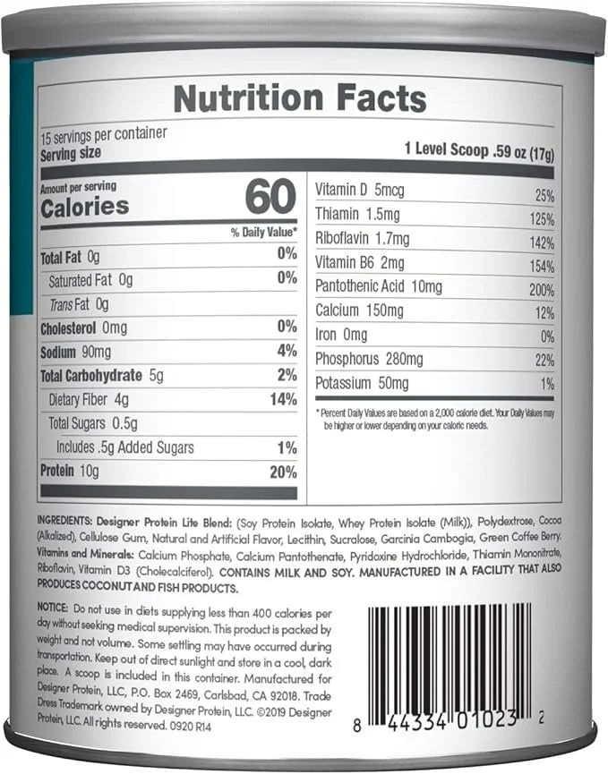 Designer Wellness, Designer Lite, Low Calorie Natural Protein, Prebiotic Fiber, Key Vitamins & Minerals,Chocolate Cookies ...