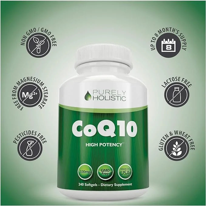 Purely Holistic CoQ10 100mg 240 SoftGels 8 Month Q10 Supplement 10 -