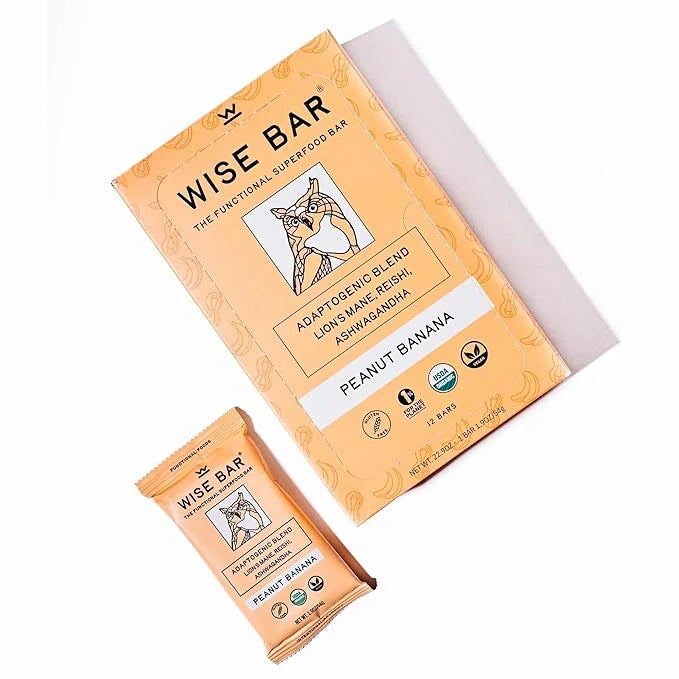 Wise Bar Adaptogen Mushroom Nutrition Bars with Reishi, Lions Mane & Ashwagandha, Organic Vegan & Gluten Free Snacks for N...