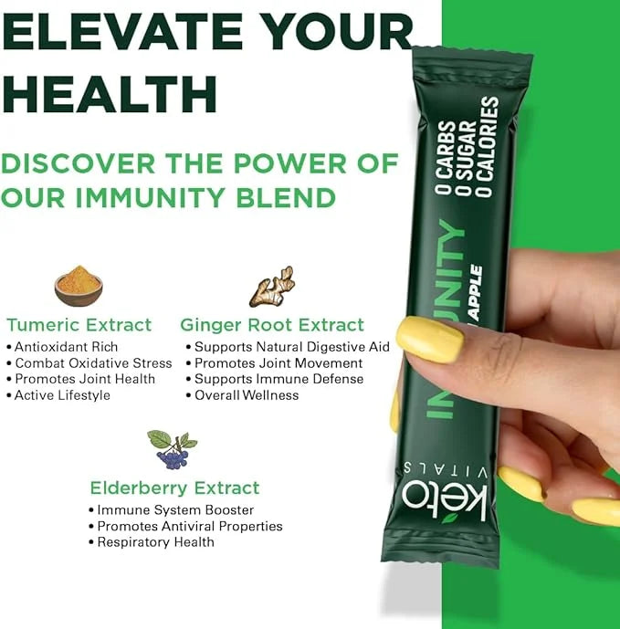 Keto Vitals Immunity Sugar Free Electrolytes Powder with Vitamin C, Ginger, Turmeric, & Elderberry - Boost Your Immune Sys...