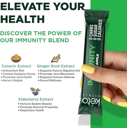 Keto Vitals Immunity Sugar Free Electrolytes Powder with Vitamin C, Ginger, Turmeric, & Elderberry - Boost Your Immune Sys...