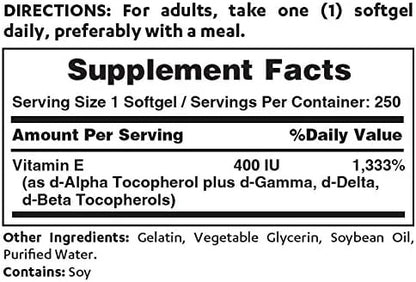 Vitamin World Natural Vitamin E 400IU 250 Softgels,