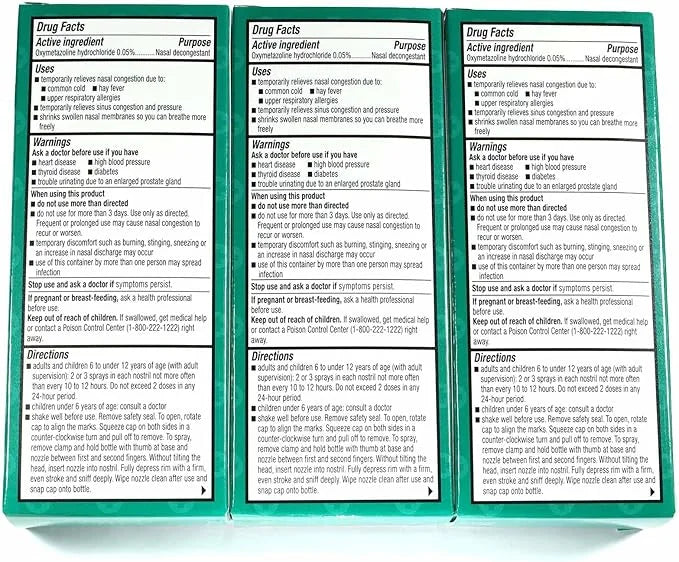 FamilyCare Nasal Relief Spray, Pump Mist, 12 Hours, 3 Pack