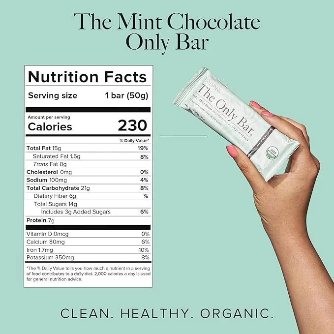 Truvani Plant Based Snack Bars | Chocolate Mint 12 Pack | 7g Protein | USDA Organic and Vegan | The Only Bar | Dairy, Soy,...