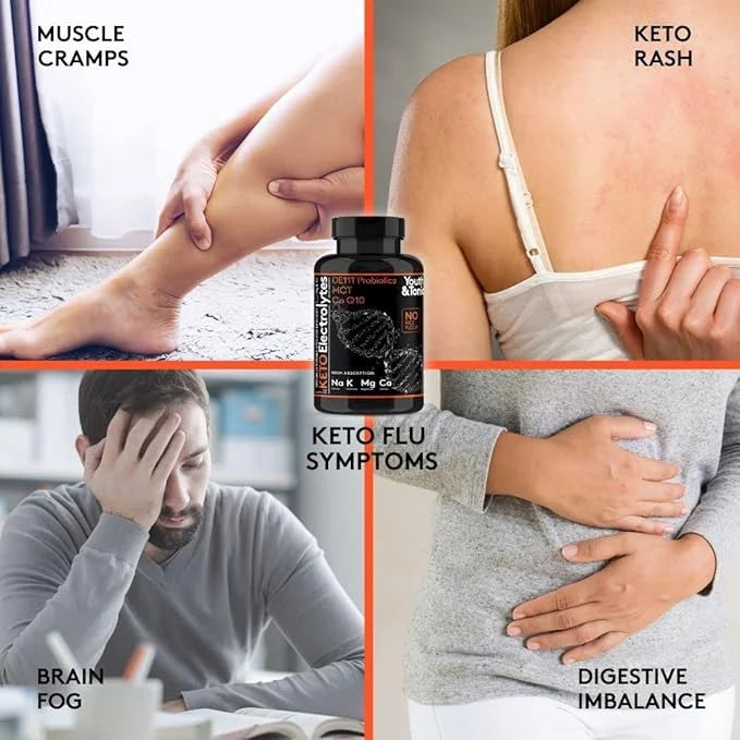 120 MCT Keto Electrolytes Pills | 150 mg Magnesium Probiotics Co Q 10 | Potassium Sodium Chloride Calcium Zinc & D3 Vitami...