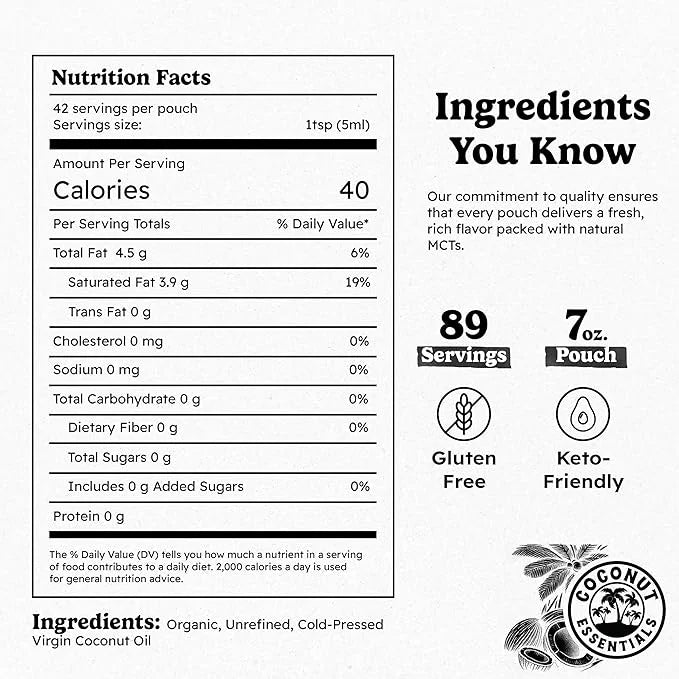 Coconut Essentials - Coconut Oil for Coffee, Organic, Cold-pressed Coconut Oil, Fresh and Rich Flavor for Cooking, Keto Fr...