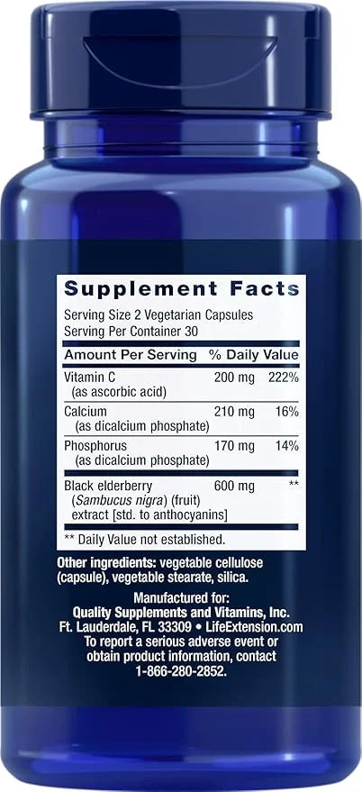 Life Extension Black Elderberry + Vitamin C 60 Vegetarian
