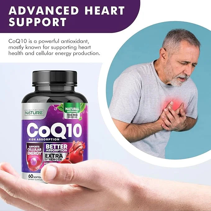 CoQ10 100mg Softgels, High Absorption Coenzyme Q10, Heart 60 Count 2 Month