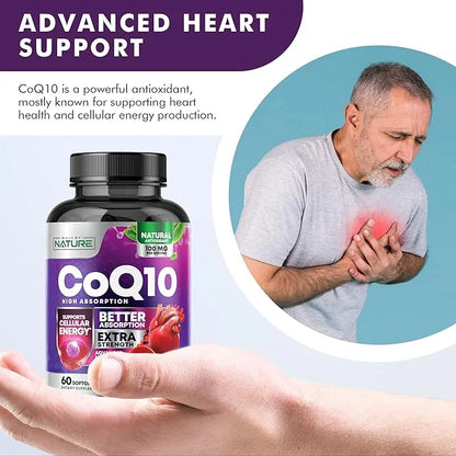 CoQ10 100mg Softgels, High Absorption Coenzyme Q10, Heart 60 Count 2 Month