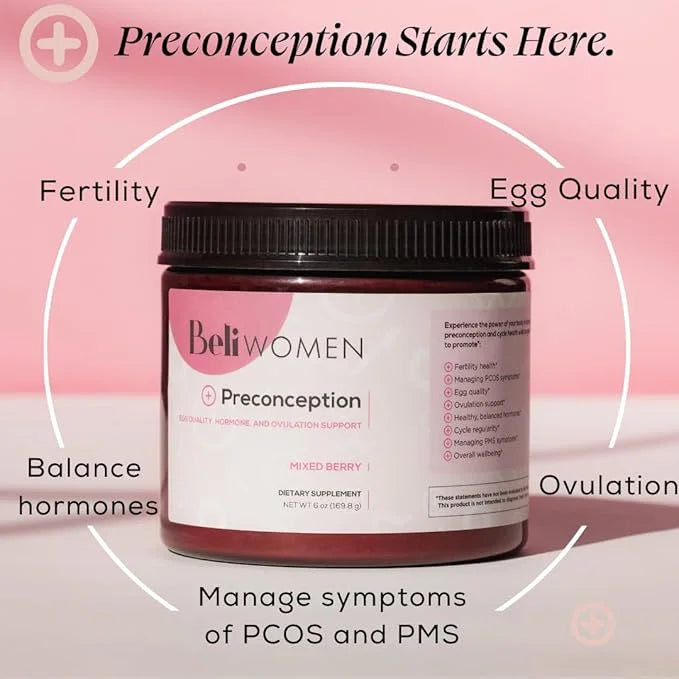 Beli Preconception Supplement for Fertility, Egg Quality, PCOS, Hormones, and Ovulation. Berry Flavored Drink Mix Powder -...