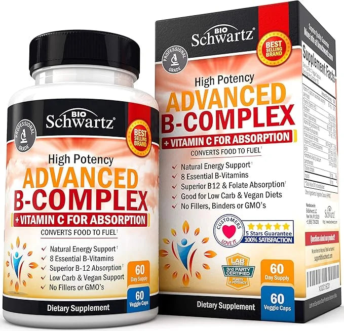 Vitamin B Complex with Vitamin C b12 & B1 B2 B2 B3 B3 B5 B5 B6 B6 B7 B7 B9 B9 for -60ct