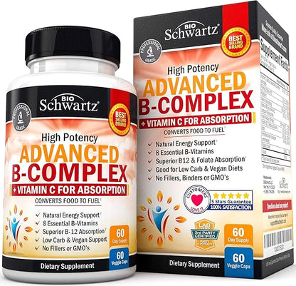 Vitamin B Complex with Vitamin C b12 & B1 B2 B2 B3 B3 B5 B5 B6 B6 B7 B7 B9 B9 for -60ct