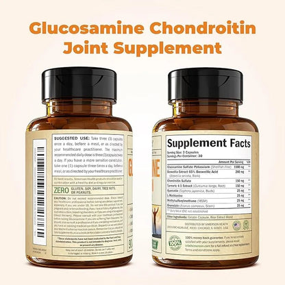 Glucosamine Chondroitin MSM and Turmeric Supplement 1500 mg. 90 Capsules