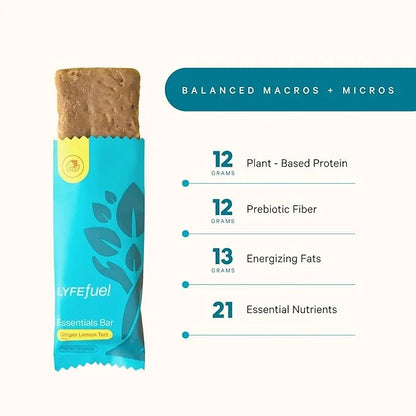 Essential Nutrition Bars by LyfeFuel | Vegan Protein Bar & Low Carb Meal Replacement for Intermittent Fasting and Hunger C...