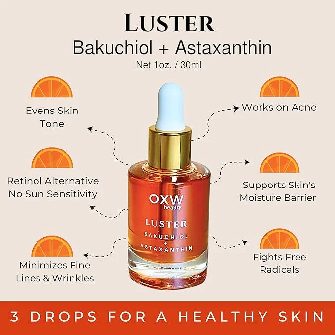 Luster Bakuchiol Oil Serum, Retinol Alternative, Anti-Aging, Superfood Face Oil with Bakuchiol, Astaxanthin, Rosehip Oil, ...