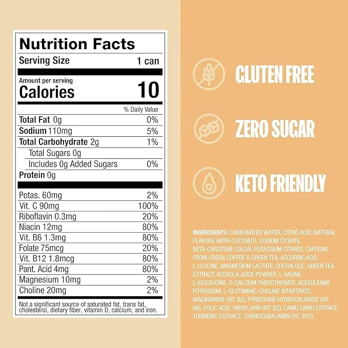 ZOA Zero Sugar Energy Drinks, Pineapple Coconut - Sugar Free with Electrolytes, Healthy Vitamin C, Amino Acids, Essential ...
