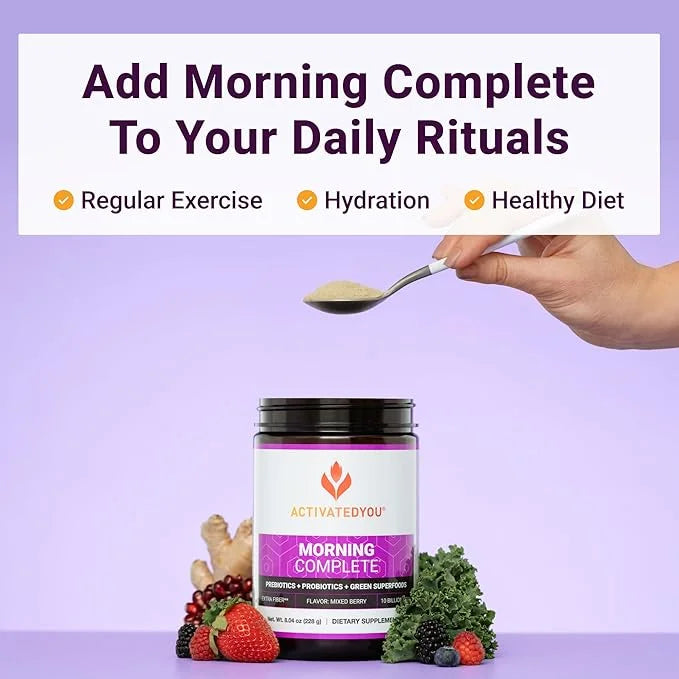 ACTIVATEDYOU Morning Complete Daily Wellness Greens Superfood Drink Mix for Gut Health w/Prebiotics, Probiotics, Antioxida...