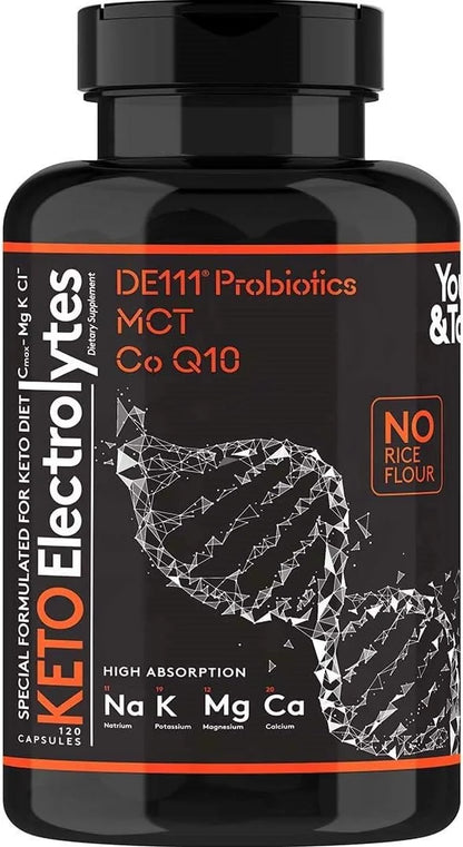 120 MCT Keto Electrolytes Pills | 150 mg Magnesium Probiotics Co Q 10 | Potassium Sodium Chloride Calcium Zinc & D3 Vitami...