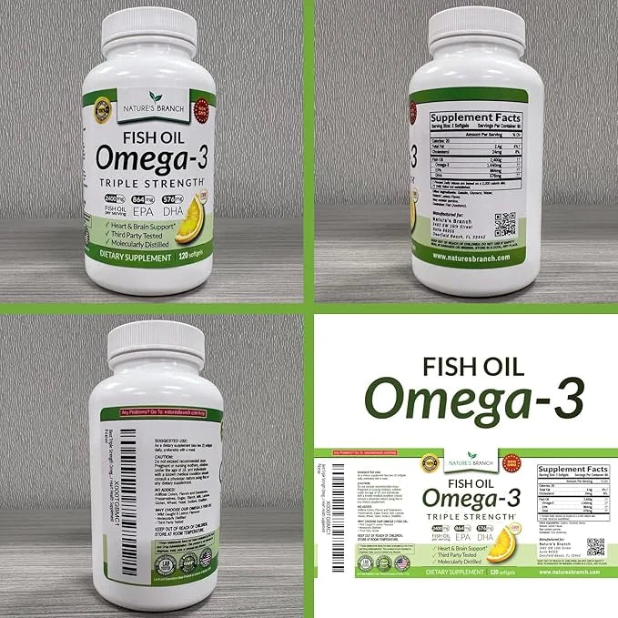 Best Triple Strength Omega 3 Fish 2400mg | 120 Capsules 864mg EPA 576mg DHA