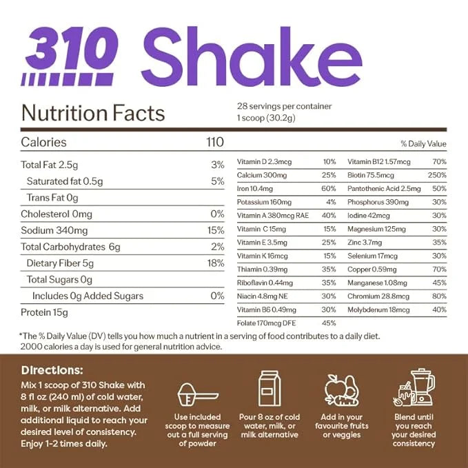 310 Nutrition All-In-One Meal Replacement Shake - Fiber-Rich Superfood Blend with Natural Sweeteners - Low Carb, Keto & Pa...