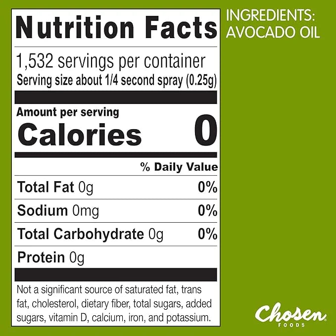 Chosen Foods 100% Pure Avocado Oil Spray, Keto and Paleo Diet Friendly, Kosher Cooking Spray for Baking, High-Heat Cooking...