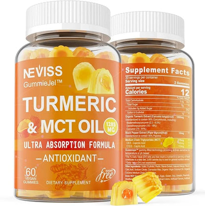 Turmeric Gummies 1000mg w/MCT Oil C8 C10, Organic Antioxidant, Sugar Free Turmeric Curcumin Supplement + Black Pepper Extr...