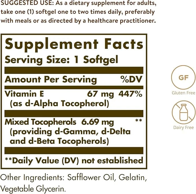 Solgar Vitamin E 67 mg (100 100 Mixed 100 Servings